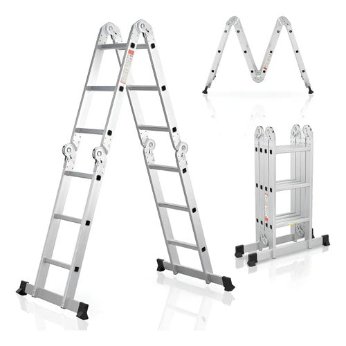 Escalera De Aluminio Articulada 12 Escalones Antideslizante Multiproposito Ajustable Portatil Calidad Durabilidad Resistente Todo Tipo De Trabajo Reforzada Firme Liviana Transportable Funcional
