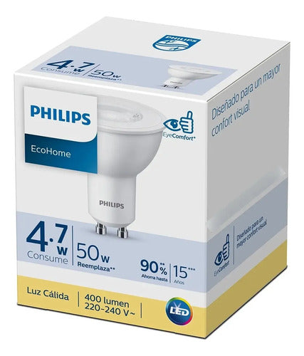 Pack X20 Lámparas Philips Led Dicroica Gu10 4,7w Luz Fria