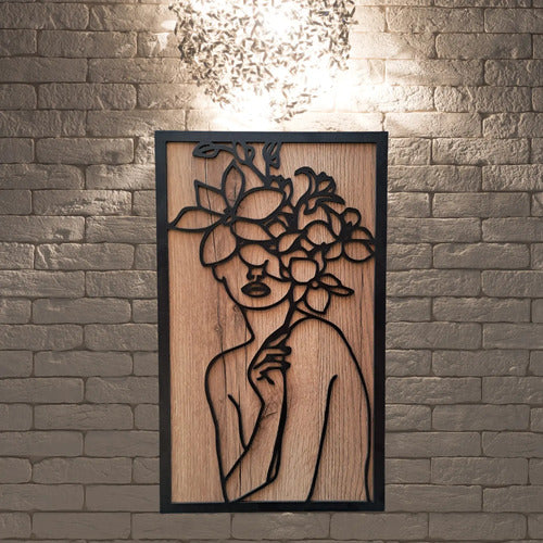Cuadro Madera Silueta Mujer Flores M38 Deco Hogar 50x30 Cm