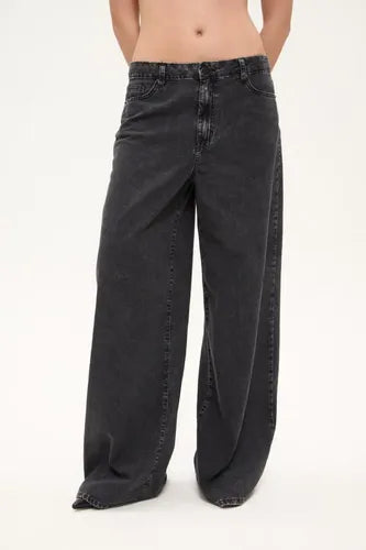 Jean Wide Leg Bota Manga Ancha Loose Mix Mujer Algodón Negro
