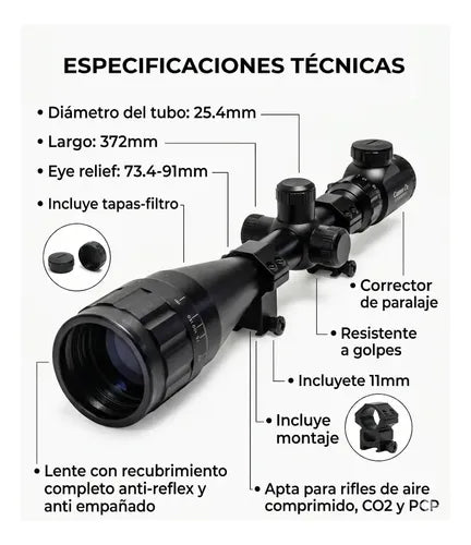 Mira Telescópica Cannon 4-16x50 con Retículo Iluminado y Montaje · 16803 · foto 04