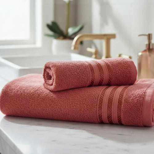 Set Toalla Y Toallon Monaco 420 Gr Kinoto Deco Baño Rojo