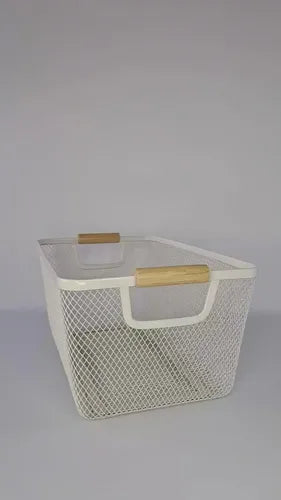 Canasto Metalico Cajon Organizador Multiuso Manija Bambu