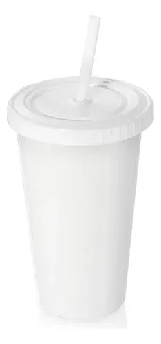 Vaso Con Tapa Y Sorbete Acrilico Tipo St Blanco