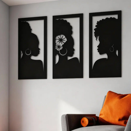 Cuadro Madera Calado Moderno Decorativo Mujeres Africa Negro