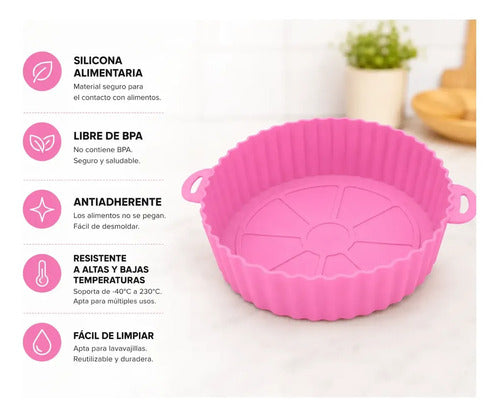 Molde Bandeja Silicona Redonda Freidora Aire Airfryer 20 Cm Rosa