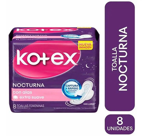 Toallas Femeninas Kotex Nocturna Con Alas 8 Un Tela Extra