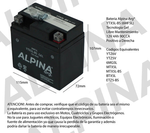 Bateria Alpina Ytx5l-bs Gel Honda Xr 125l Xr 150 L