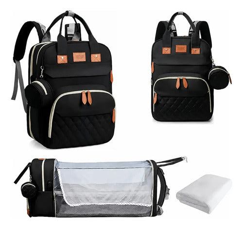 Mochila Bolso Maternal 3 en 1 con Cuna y Cambiador Negro Liso · 17771 · foto 01