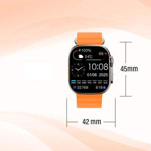 Smartwatch Technology Ultra Hombre Mujer Malla Extra Beige Deportiva Naranja Y Gris