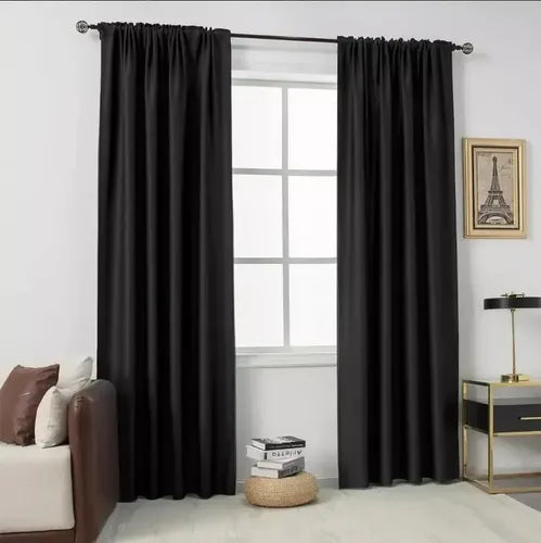 Juego Cortinas Listas P/colgar Microfibra 2 Paños 220x220 Cm Negro