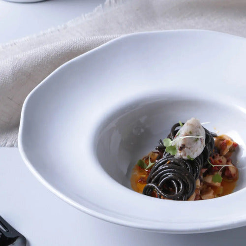 Platos Pasta Cerámica Gres Porto Brasil 28cm Blancos Lisa X6