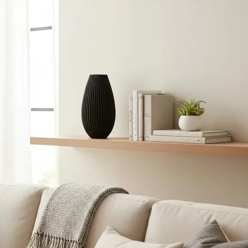 Florero Xl Decorativo Nórdico Moderno Minimalista 25cm Color Negro Rayas