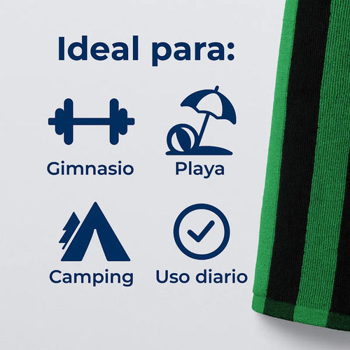 Pack De 3 Toallones Deportivos Ragazza Rayas De Algodón Y Poliéster Negro/verde, Negro/gris, Negro/rojo