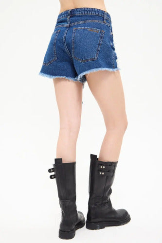Short Jean Fringe Cher Mix De Mujer Algodón Azul 30