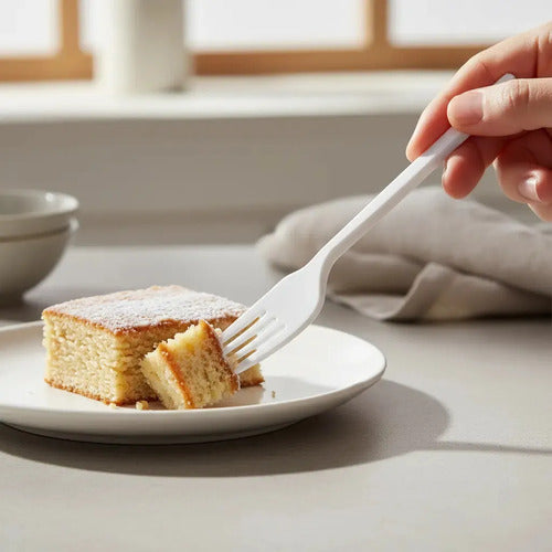50 Cucharas o Tenedores de Postre Blancas Reforzadas · 18657 · foto 02
