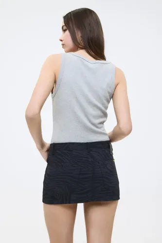 Pollera Corta Mini Zebra Negro Chermix Mujer Algodón Negro