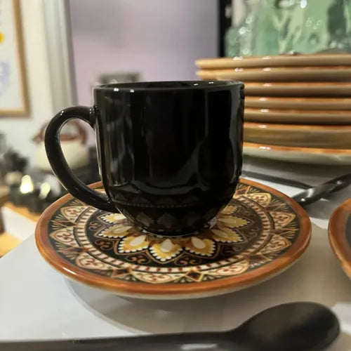 Set X6 Taza Café C/plato Cerámica Estampa Mandala 112ml Taza