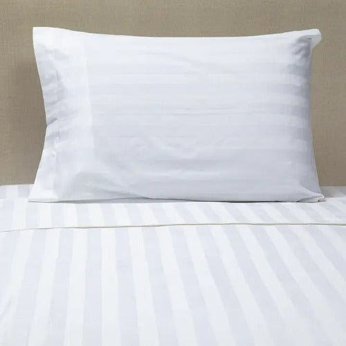 Juego De Sabanas Dobby Linea Clasica 1 1/2 Pza Cotton Touch Blanco Rayas