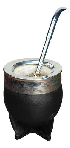 Mate Imperial Uruguayo De Alpaca Rupestre Bombilla Negro