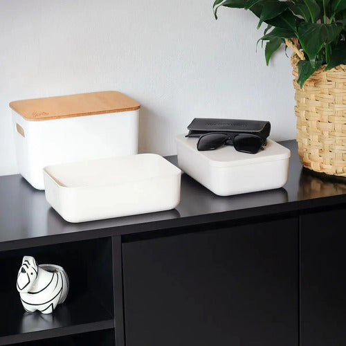 Canasto Organizador Plástico Apilable con Tapa 37x26x8 cm Gris · 15829 · foto 03