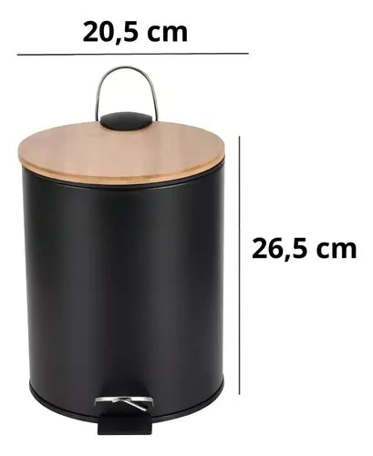 Cesto Tacho Basura Pedal 5 L Acero Bambú Negro Reacond.