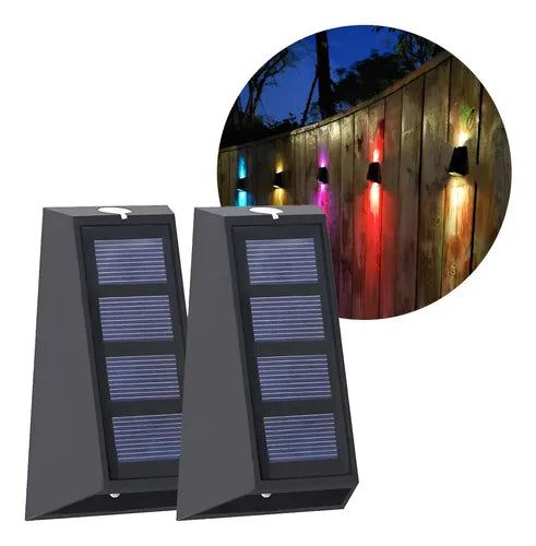 Aplique Exterior Bidireccional Panel Solar Luz Rgb Calida X2