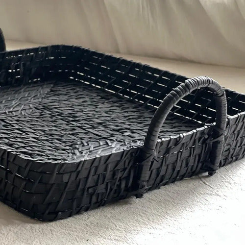 Bandeja Rectangular Fibra Bamboo Y Rattan. Trendy Corner Negro