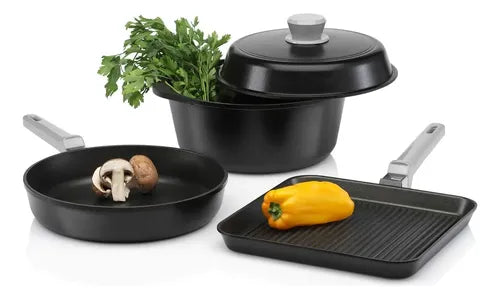 Bateria Cocina Antiadherente Bifera Sarten 24cm Cacerola 4l