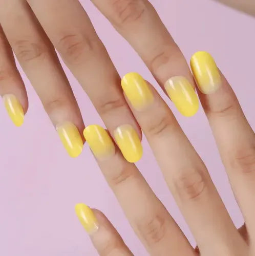 Kit Uñas Postizas - Press On Autoadhesivas Colores Degradado Color Amarillo Liso