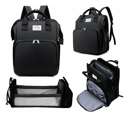 Mochila Bolso Maternal con Cambiador y Cuna 3 en 1 Liso Negro · 17335 · foto 01