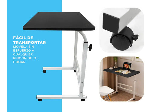 Mesa Con Ruedas Multifuncion Regulable Ideal Notebook Comer Negra Veteada