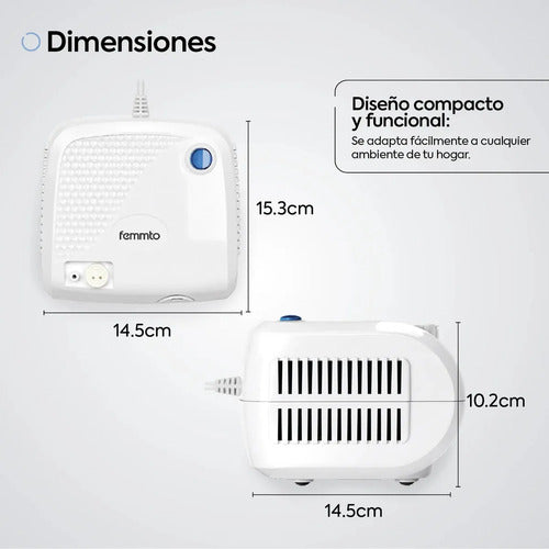 Nebulizador Piston Silencioso Adultos Pediatrico Compresor Comun Femmto Blanco