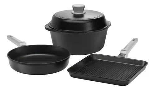 Bateria Cocina Antiadherente Bifera Sarten 24cm Cacerola 4l