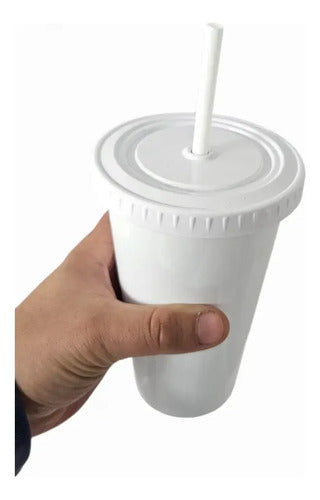 Vaso Con Tapa Y Sorbete Acrilico Tipo St Blanco