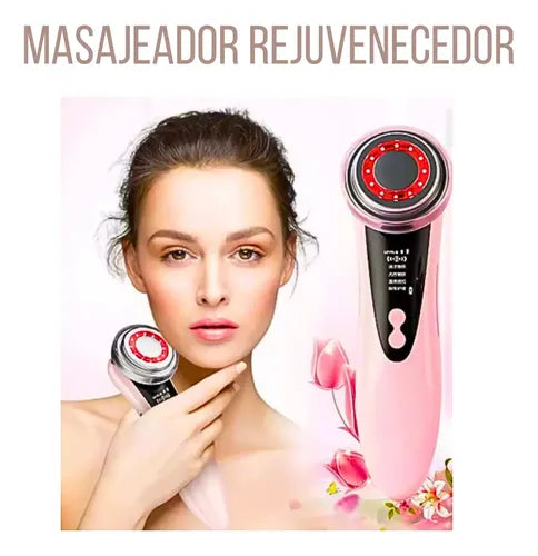 Masajeador Facial Ultrasónico Fototerapia Rejuvenecedor Usb Color Blanco/rosa