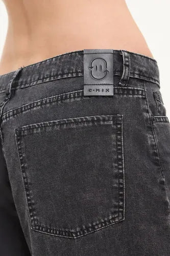 Jean Wide Leg Bota Manga Ancha Loose Mix Mujer Algodón Negro