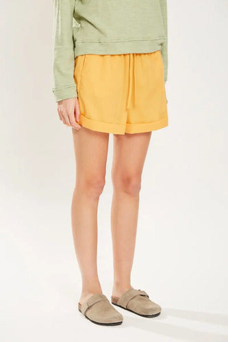 Short Tiro Alto De Lino Elastano Koxis Mujer Ray Flower S