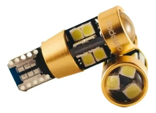 2 X Lampara Led 12v T10 Lupa Canbus Lente 19 Leds 6500k T10 Dorado Blanco