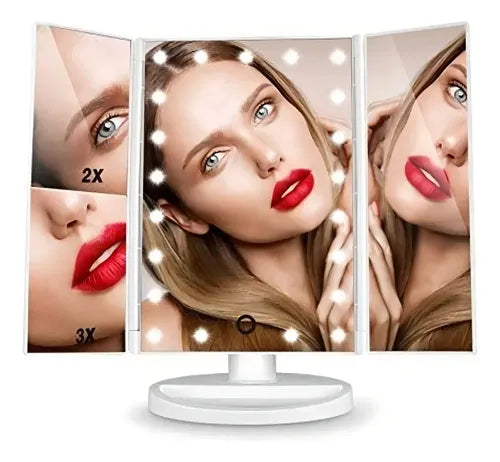 Espejo De Belleza Tocador Plegable De Tres Caras Con Luz Led Blanco
