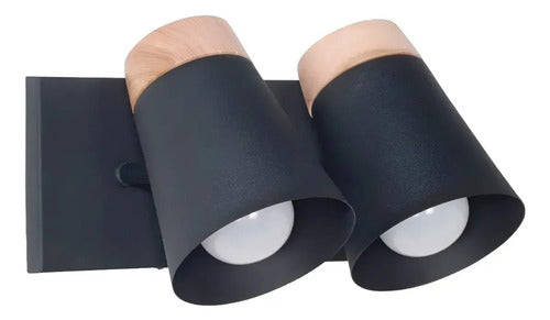 Aplique Doble 2 Luces Baño Pasillo Madera Led E27 Negro