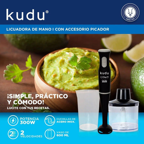 Minipimer Mixer De Mano Kudu Con Vaso Dosificador Y Picador Color Negro