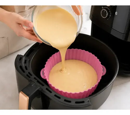 Molde Bandeja Silicona Redonda Freidora Aire Airfryer 20 Cm Rosa