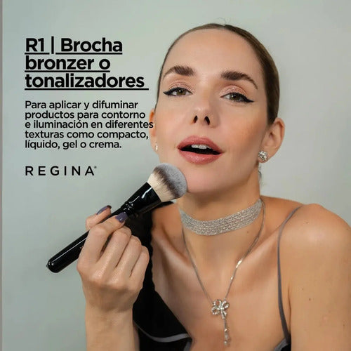 Set de 7 Brochas y Pinceles de Maquillaje Regina Negro con Estuche · 18206 · foto 04