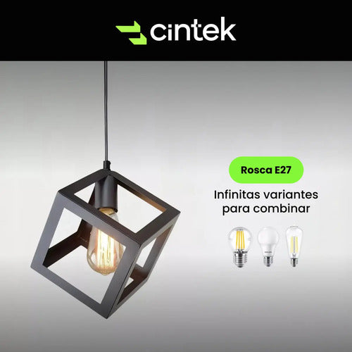 Luces Dormitorio Colgante Lampara Moderna Industrial Cubo E27 Negra Techo Luminaria Interior Color Negro Para Oficina Living Cintek