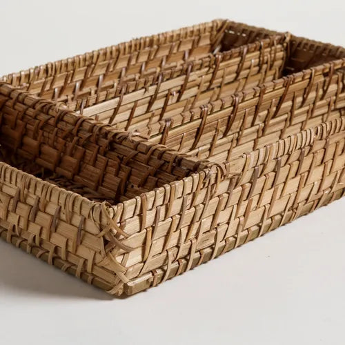 Cubiertero Bamboo Y Rattan Organizador Cubiertos 35 X 25 Cm Natural