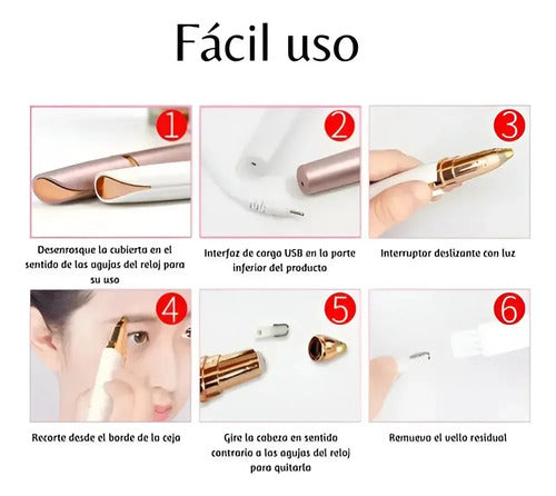 Lápiz Depilador de Cejas y Vello Facial Recargable Rosa · 16620 · foto 02
