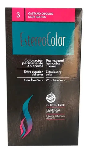 Tinte Para Cabello Estereocolor Kit Castaño Oscuro 3 Permanente 94ml 3 Castaño Oscuro