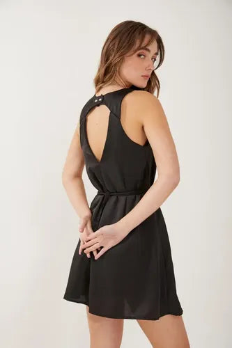 Vestido Corto Para Mujer Seda Sin Mangas Fedra Rimmel Negro