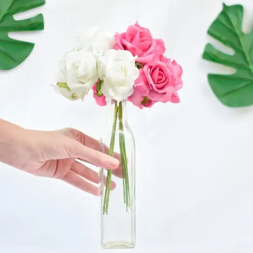 Rosas Artificiales Ramo Elena Vintage Blanco 7 Flores Blanca